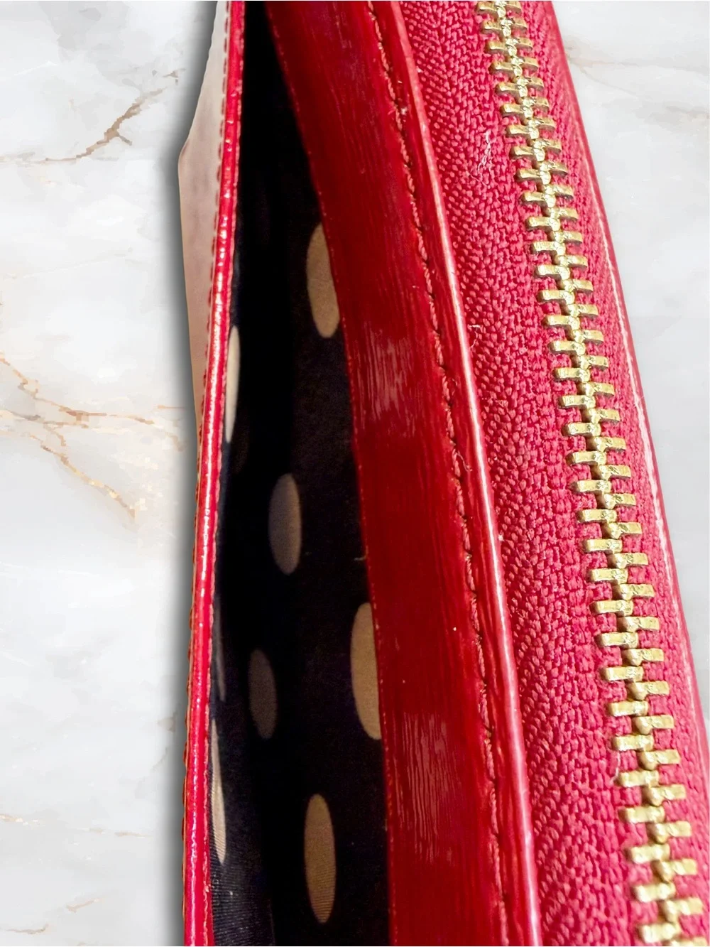 Kate Spade Red Cedar Leather Street Lacey Zip Around Wallet Gold Tone Hardware
